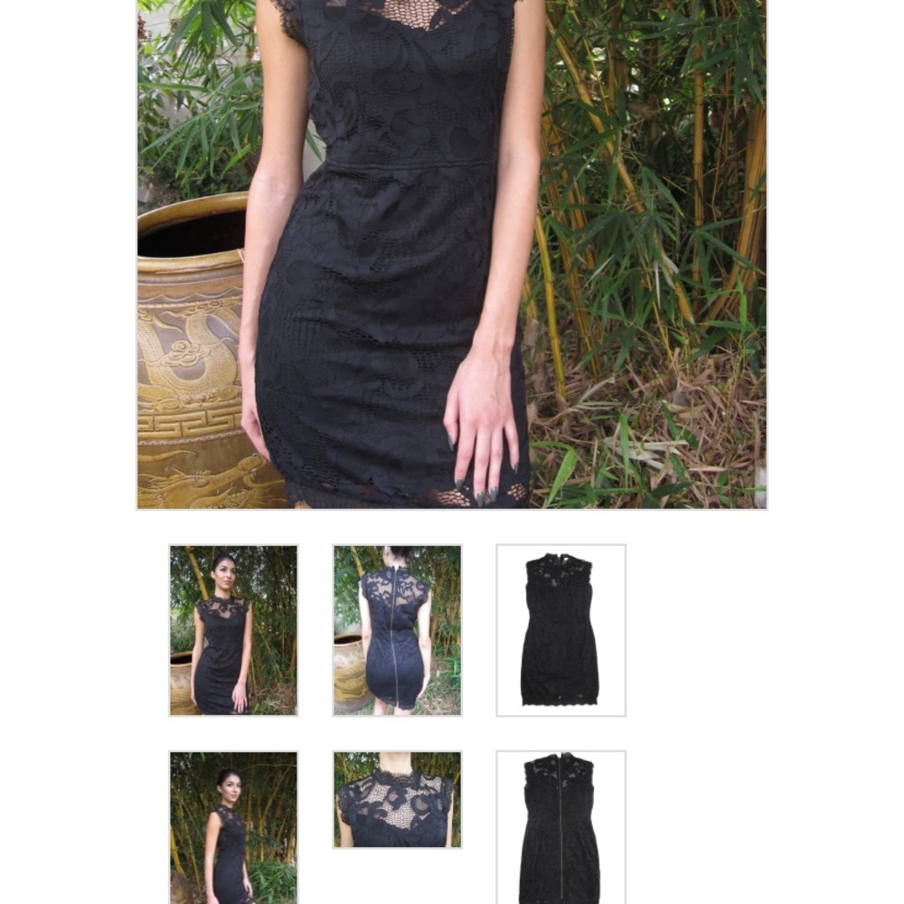 Sans Souci Mock Neck Sheath Dress Black Lace - Picture 3 of 7